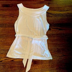 Ladies Lg White Knit Top - Ann Taylor Top - Belted Top